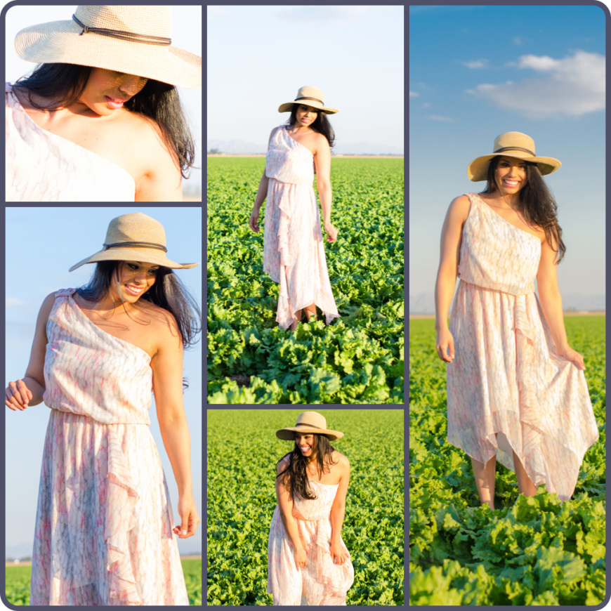 Sun dress and hat in field